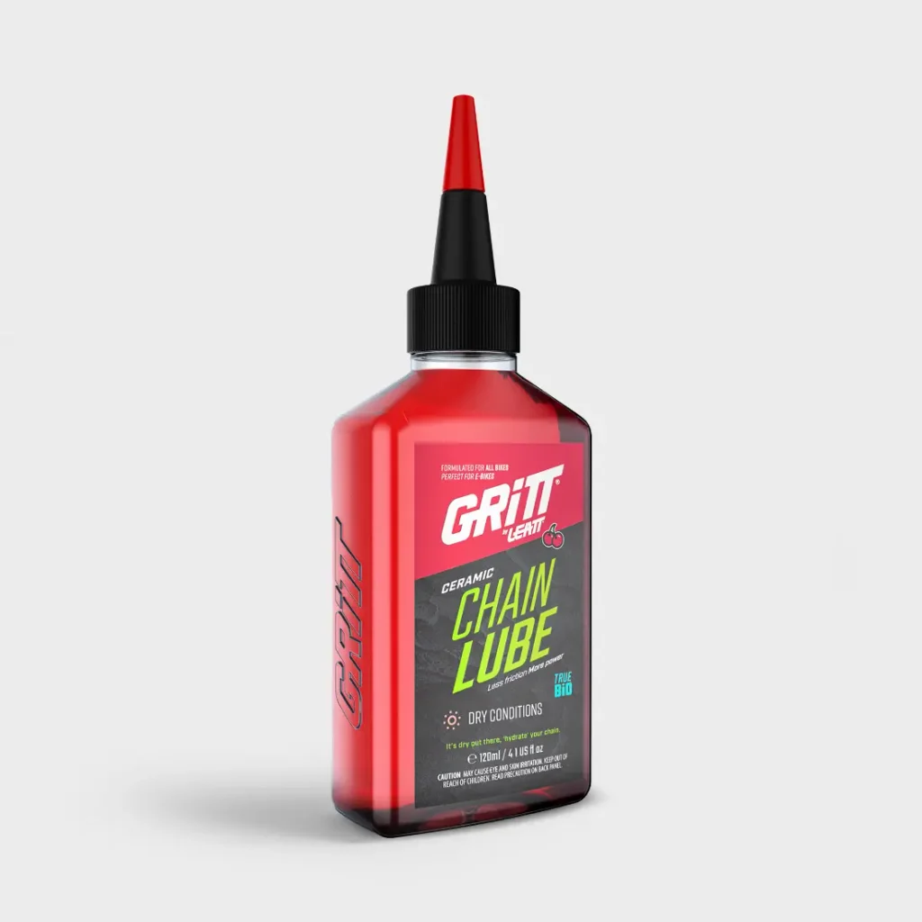 Un frasco de lubricante cerámico para cadenas Leatt Grit para condiciones secas, de 120 ml.