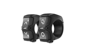 Dos interruptores de control electrónico Avinox M2S negros montados en el manillar con marcas blancas de flechas y símbolos.