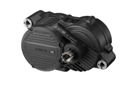 Motor de bicicleta eléctrica Avinox M2S negro con crestas visibles, pernos de montaje y un eje central, mostrado sobre un fondo blanco.