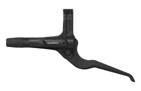 Maneta de freno de bicicleta Shimano negra, vista de perfil sobre un fondo blanco.