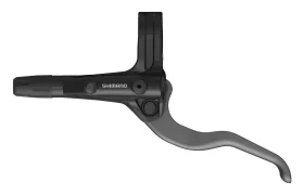 Maneta de freno de bicicleta Shimano en negro y plateado, vista de perfil sobre un fondo blanco.