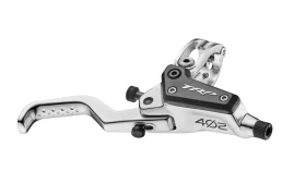 Maneta de freno de bicicleta Silver TRP EVO PRO 4PZ con detalles en negro, rueda de ajuste y abrazadera para el manillar, edición limitada exclusiva para la Península Ibérica, mostrada sobre un fondo blanco.