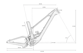 Diagrama de un cuadro de bicicleta UNNO MITH con diversas medidas en milímetros. Las líneas indican los ángulos y las dimensiones de las diferentes piezas, lo que demuestra la ingeniería de precisión exclusiva de este modelo.
