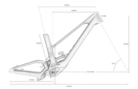 Diagrama de un cuadro de bicicleta con medidas precisas, que detalla específicamente el modelo UNNO MITH. El cuadro muestra varios ángulos y longitudes, incluyendo las dimensiones del tubo de dirección, el tubo del sillín y la longitud total.