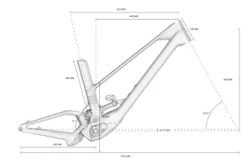 Diagrama del cuadro de bicicleta UNNO MITH con dimensiones etiquetadas, incluidas longitudes y ángulos, en milímetros.