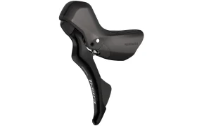 Palanca de cambio y freno de bicicleta Shimano Tiagra R4000 en negro, mostrada en una vista lateral sobre fondo blanco.