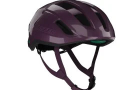 Un casco de bicicleta Casco Lazer Sphere Kineticore morado con correas.