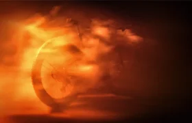 Una rueda de bicicleta se difuminó en una nube de humo naranja.
