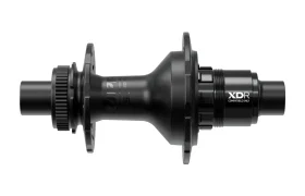 Un buje trasero de bicicleta Zipp 2026 negro con cuerpo de controlador XDR etiquetado, múltiples bridas para radios y un soporte de freno de disco, diseñado para rodar más rápido, que se muestra sobre un fondo blanco.