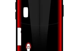 Pantalla de smartphone que muestra la interfaz del modo radar Garmin Varia RearVue 820, la velocidad mostrada es de 12 mph, con una atrevida combinación de colores rojo y negro e indicadores de grabación en la parte superior.